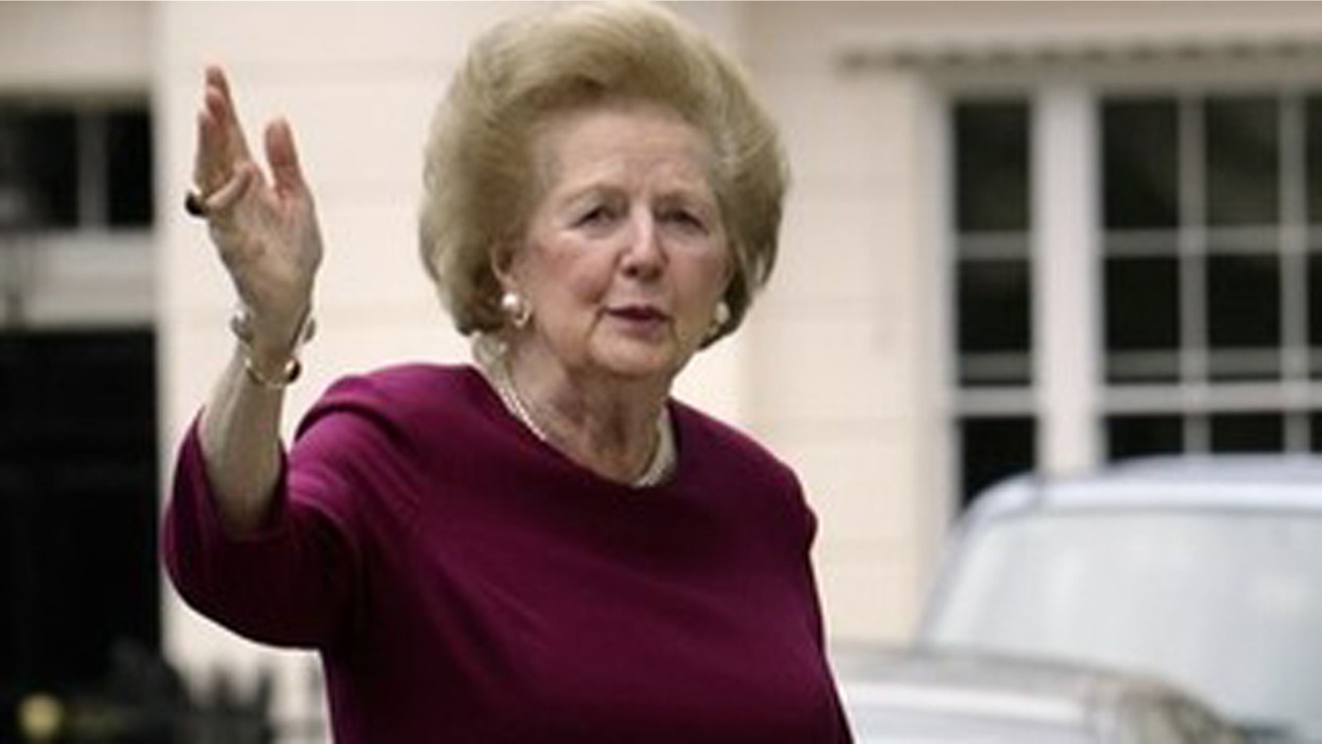 Former British Prime Minister Baroness Margaret Thatcher arrives home on March 8, 2008 after spending the night in St Thomas' hospital in central London undergoing tests after falling ill.