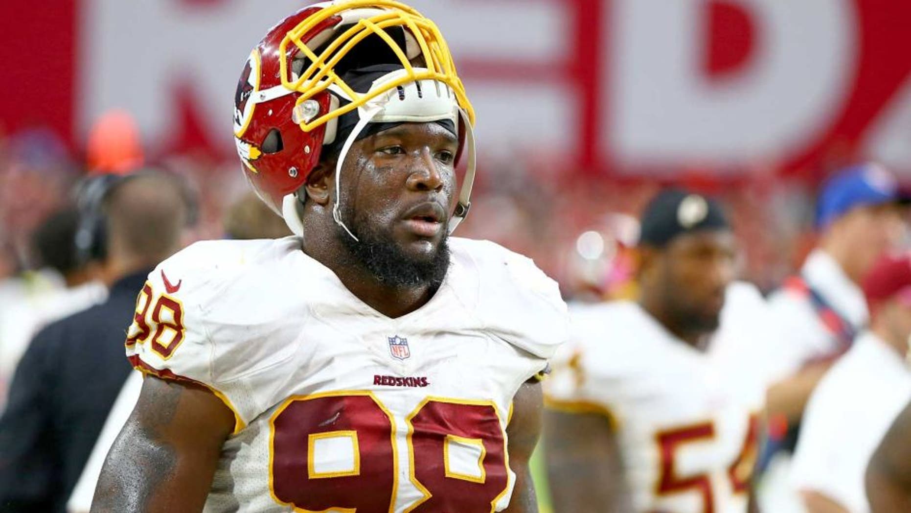 Oct 12, 2014; Glendale, AZ, USA; Washington Redskins linebacker Brian Orakpo (98) against the Arizona Cardinals at University of Phoenix Stadium. The Cardinals defeated the Redskins 30-20. Mandatory Credit: Mark J. Rebilas-USA TODAY Sports