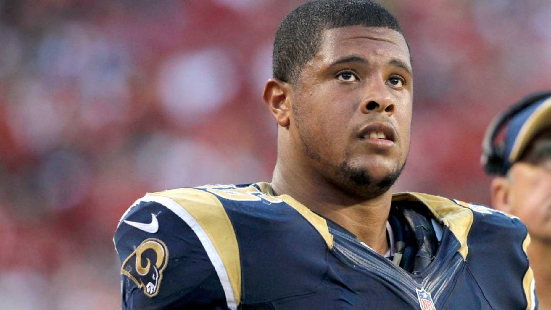 Sep 14, 2014; Tampa, FL, USA; St. Louis Rams guard Rodger Saffold (76) during the second half against the Tampa Bay Buccaneers at Raymond James Stadium. St. Louis Rams defeated the Tampa Bay Buccaneers 19-17. Mandatory Credit: Kim Klement-USA TODAY Sports
