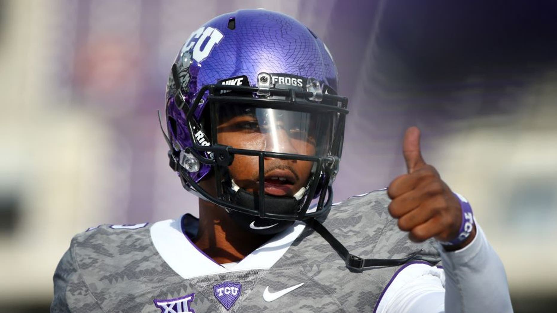 FORT WORTH, TX - OCTOBER 03: Trevone Boykin #2 of the TCU Horned Frogs warms up before taking on the Texas Longhorns at Amon G. Carter Stadium on October 3, 2015 in Fort Worth, Texas. (Photo by Tom Pennington/Getty Images)
