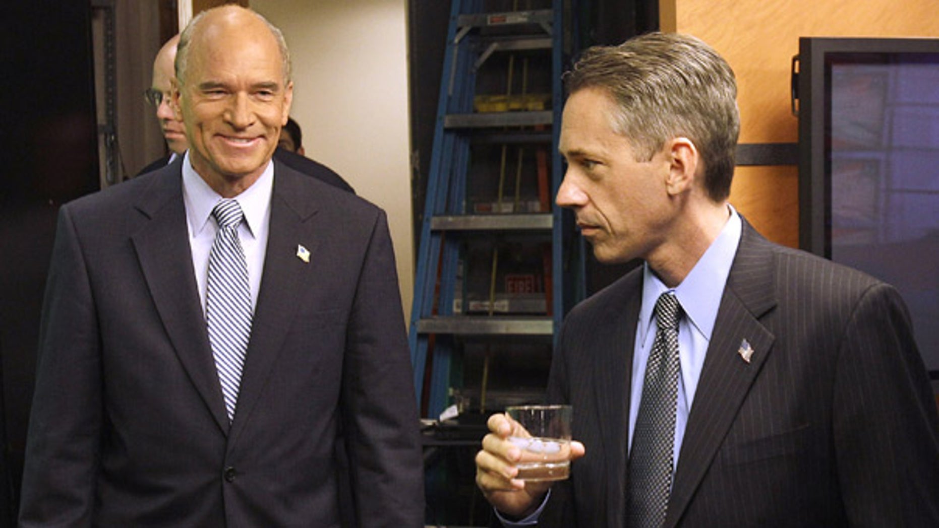Oct. 13: Republican Jeff Perry, right, and Democrat Bill Keating prepare to debate in Newton, Mass.