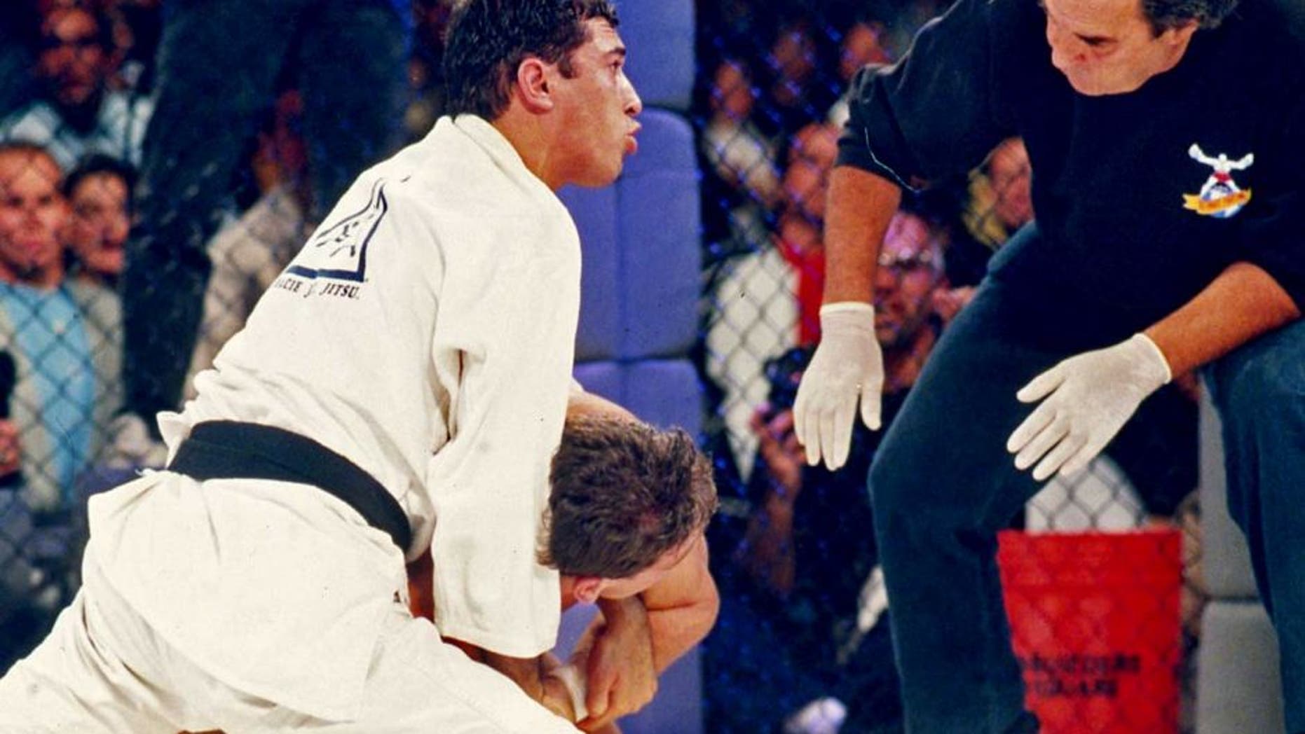 DENVER, CO - NOVEMBER 12: Royce Gracie in action during the Ultimate Fighter Championships UFC 1 on November 12, 1993 at the McNichols Sports Arena in Denver, Colorado. (Photo by Holly Stein/Getty Images)