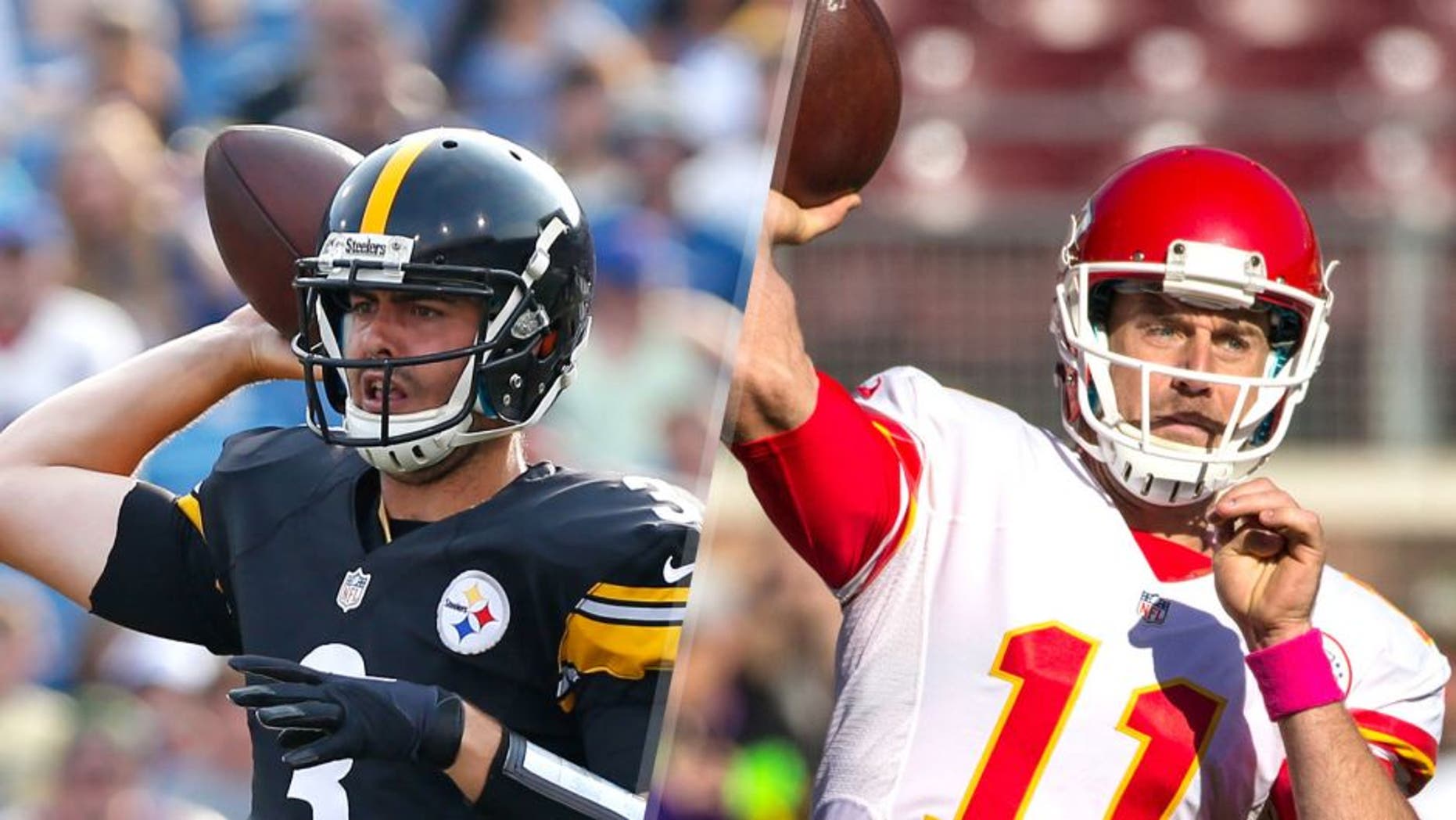 Aug 29, 2015; Orchard Park, NY, USA; Pittsburgh Steelers quarterback Landry Jones (3) during the game against the Buffalo Bills at Ralph Wilson Stadium. Mandatory Credit: Kevin Hoffman-USA TODAY Sports Oct 18, 2015; Minneapolis, MN, USA; Kansas City Chiefs quarterback Alex Smith (11) throws prior to the game against the Minnesota Vikings at TCF Bank Stadium. Mandatory Credit: Brace Hemmelgarn-USA TODAY Sports