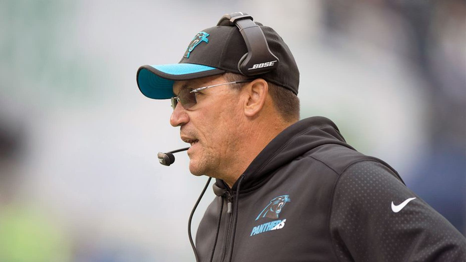 Oct 18, 2015; Seattle, WA, USA; Carolina Panthers head coach Ron Rivera during a game against the Seattle Seahawks at CenturyLink Field. The Panthers won 27-23. Mandatory Credit: Troy Wayrynen-USA TODAY Sports