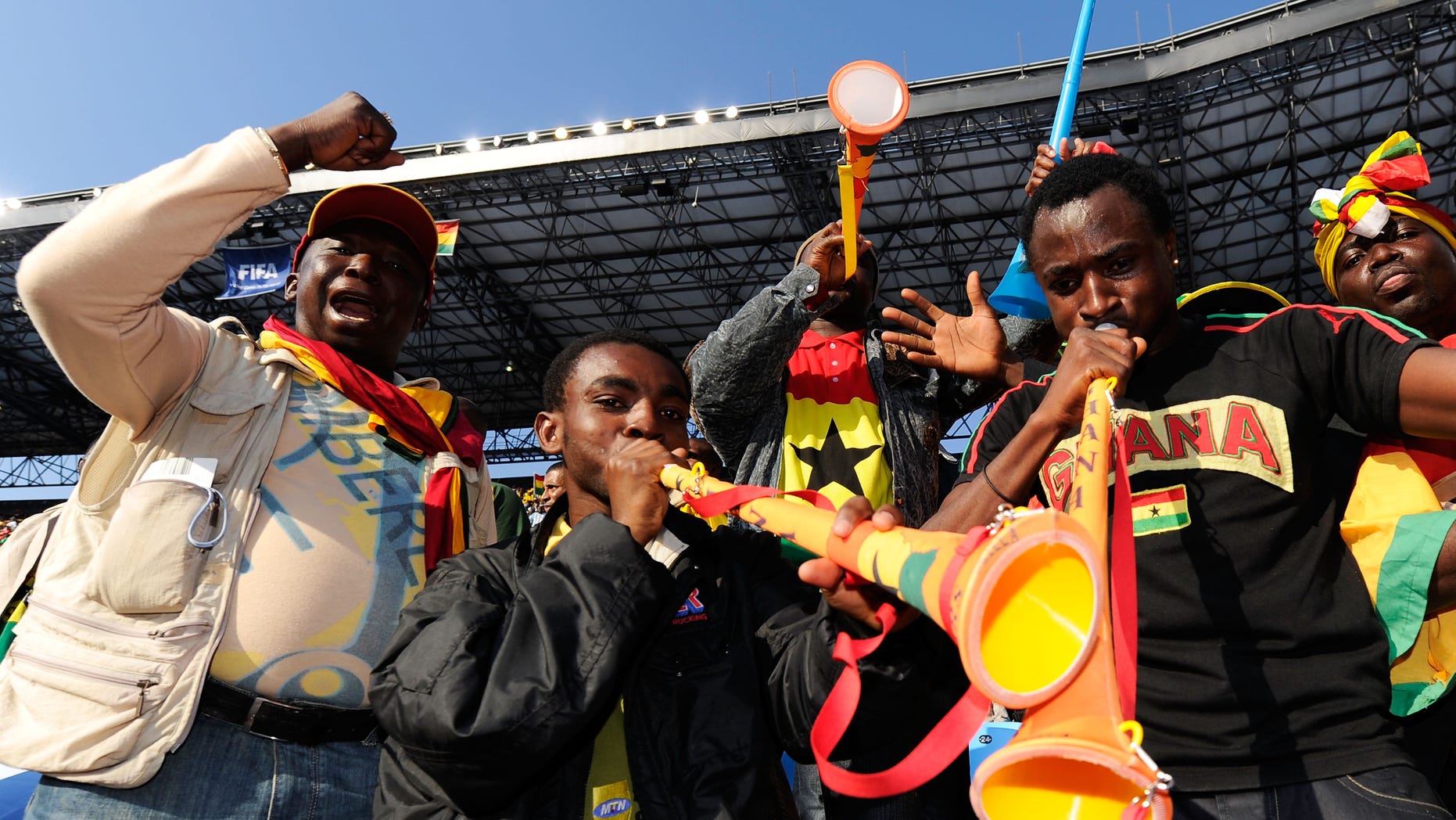 Ghana fans blow vuvuzelas prior to the 2010 FIFA World Cup South Africa Group D match between Serbia and Ghana.