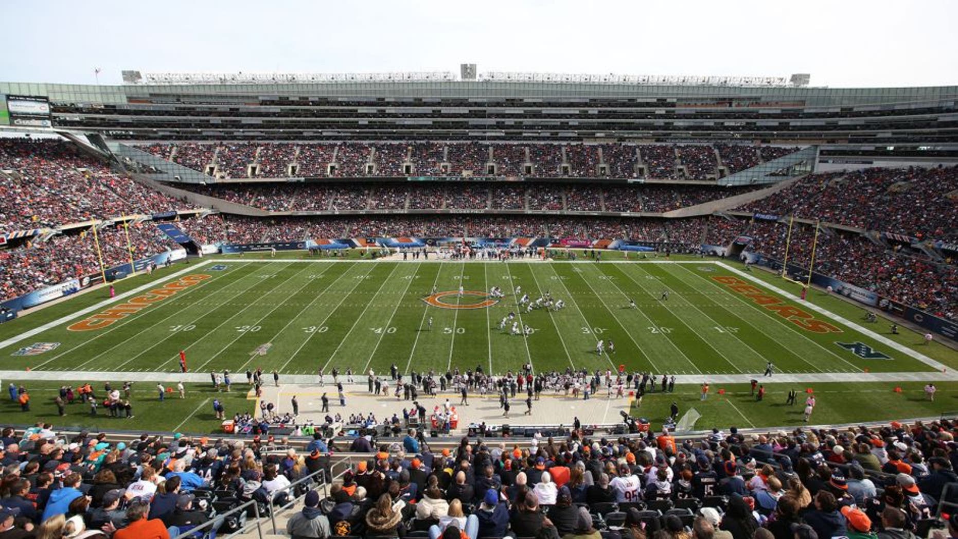 CHICAGO, IL - OCTOBER 19: A general view of Soldier Field as the Chicago Bears play the Miami Dolphins on October 19, 2014 in Chicago, Illinois. The Dolphins defeated the Bears 27-14. (Photo by John Konstantaras/Getty Images)