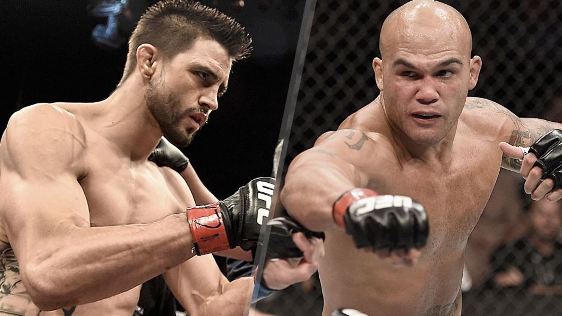 GOIANIA, BRAZIL - MAY 30: Carlos Condit of the United States and Thiago Alves of Brazil touch gloves prior to their welterweight UFC bout during the UFC Fight Night event at Arena Goiania on May 30, 2015 in Goiania, Brazil. (Photo by Buda Mendes/Zuffa LLC/Zuffa LLC via Getty Images)