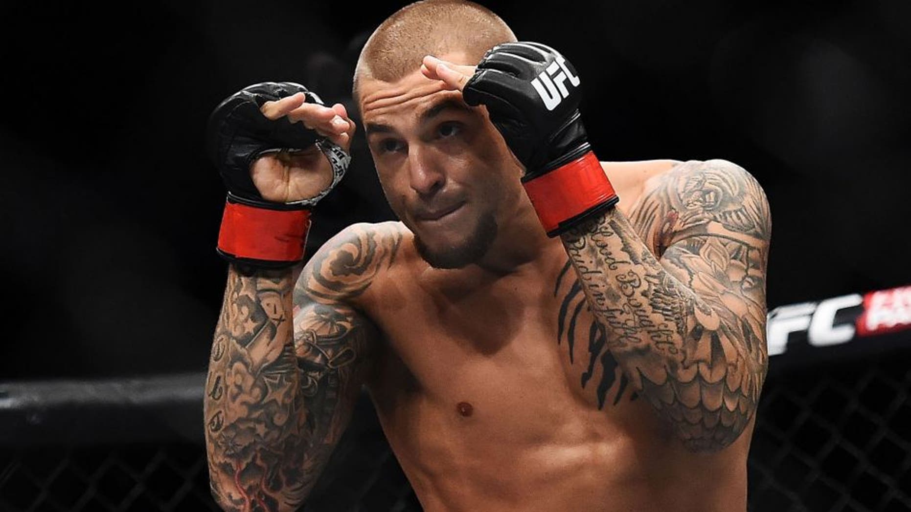 NEW ORLEANS, LA - JUNE 06: Dustin Poirier squares up against Yancy Medeiros in their lightweight bout during the UFC Fight Night event at Smoothie King Center on June 6, 2015 in New Orleans, Louisiana. (Photo by Stacy Revere/ Zuffa LLC/Zuffa LLC via Getty Images)