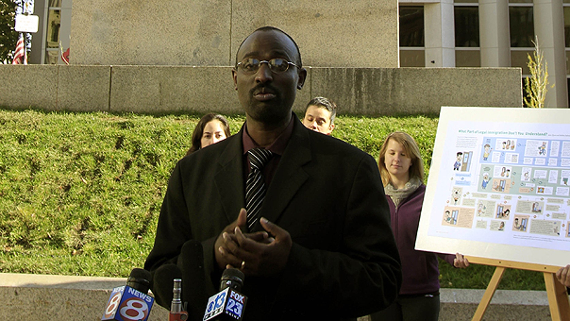 Oct. 19: Claude Rwaganje, a resident of Portland, Maine, for more than 13 years, speaks at a news conference. Portland residents will vote in November on a proposal that would give legal residents who are not U.S. citizens the right to vote in local elections.