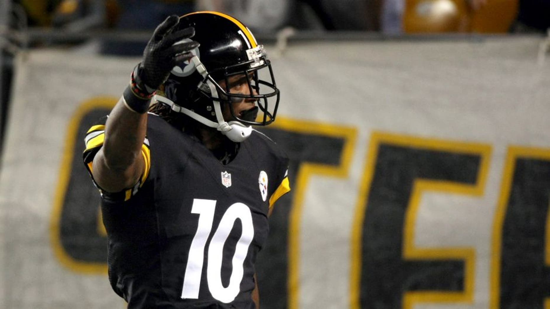 Oct 20, 2014; Pittsburgh, PA, USA; Pittsburgh Steelers wide receiver Martavis Bryant (10) celebrates his touchdown catch against the Houston Texans during the first half at Heinz Field. Mandatory Credit: Jason Bridge-USA TODAY Sports