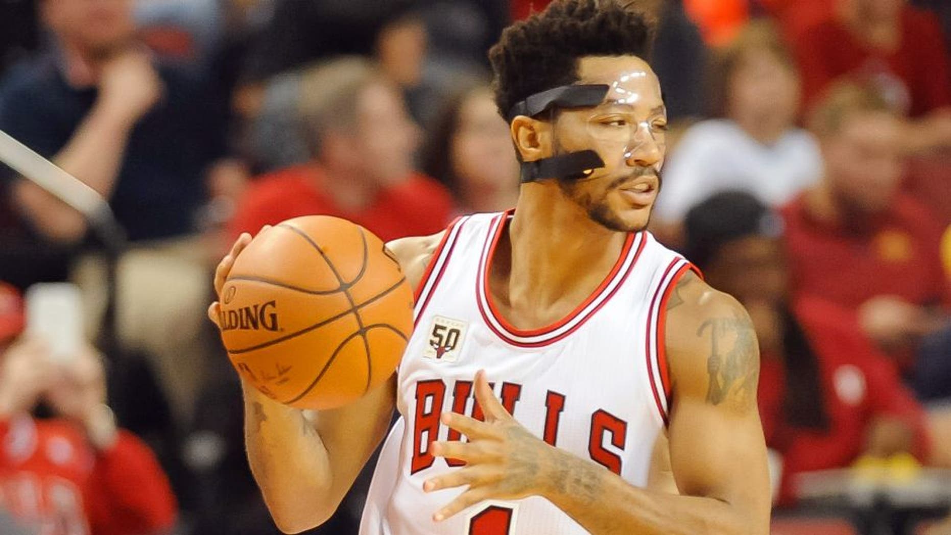Oct 23, 2015; Lincoln, NE, USA; Chicago Bulls guard Derrick Rose (1) dribbles against the Dallas Mavericks at Pinnacle Bank Arena. Mandatory Credit: Steven Branscombe-USA TODAY Sports