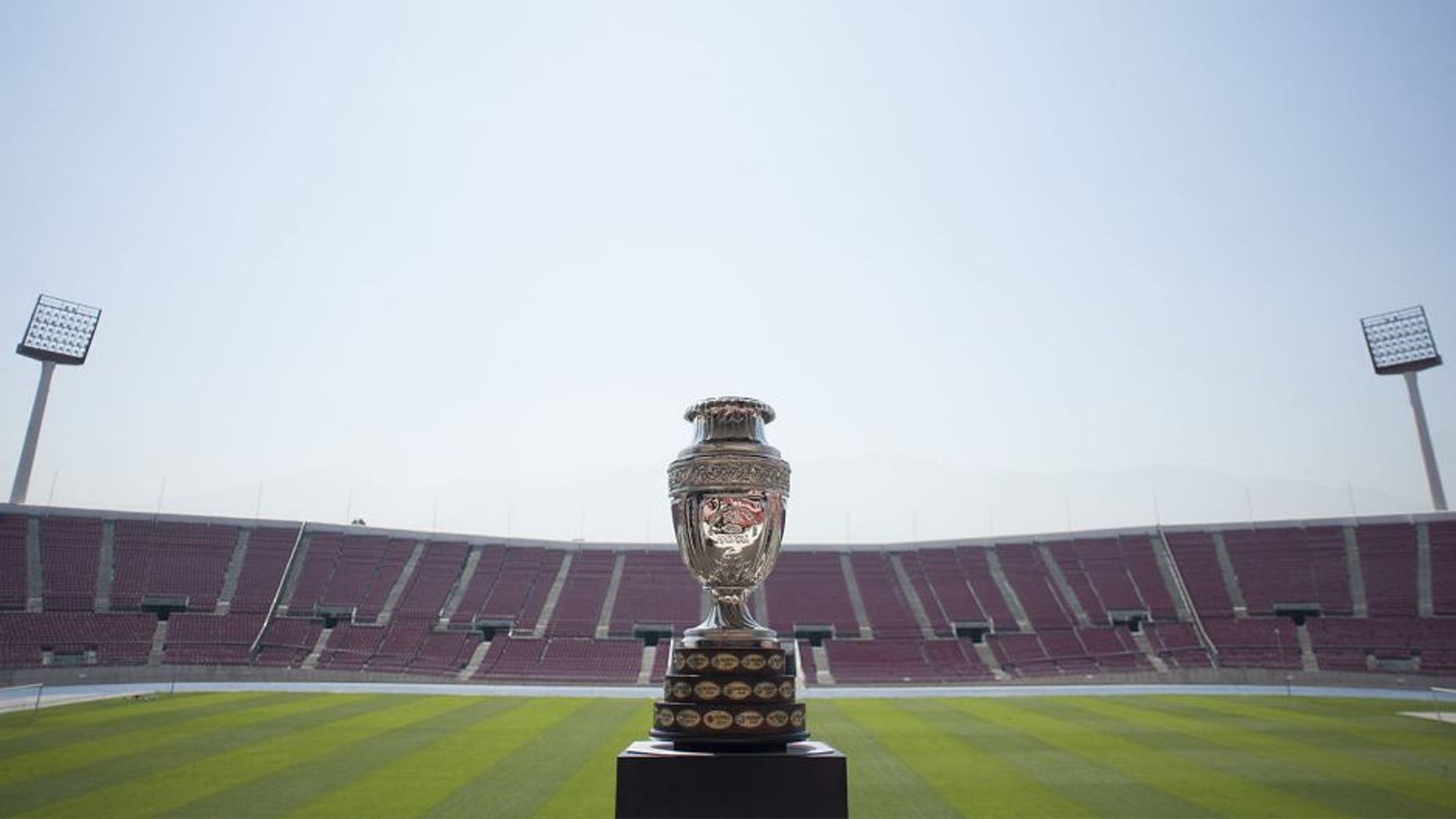 The trophy of the Copa America Chile 2015 is seen at the National Stadium of Chile during the opening ceremony of the Trophy Tour in Santiago on January 14, 2015. The Trophy Tour will visit the 11 cities where the Copa America will take place. AFP PHOTO/Vladimir Rodas (Photo credit should read VLADIMIR RODAS/AFP/Getty Images)