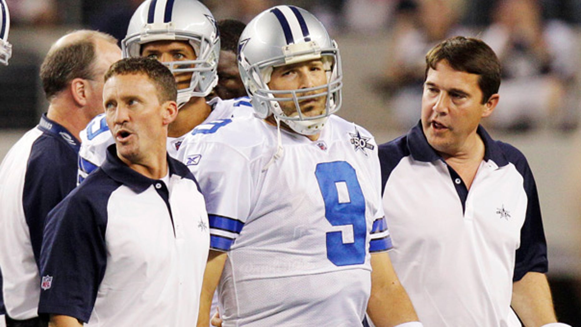 Oct. 25: Cowboys quarterback Tony Romo leaves the field during the second quarter against the Giants.