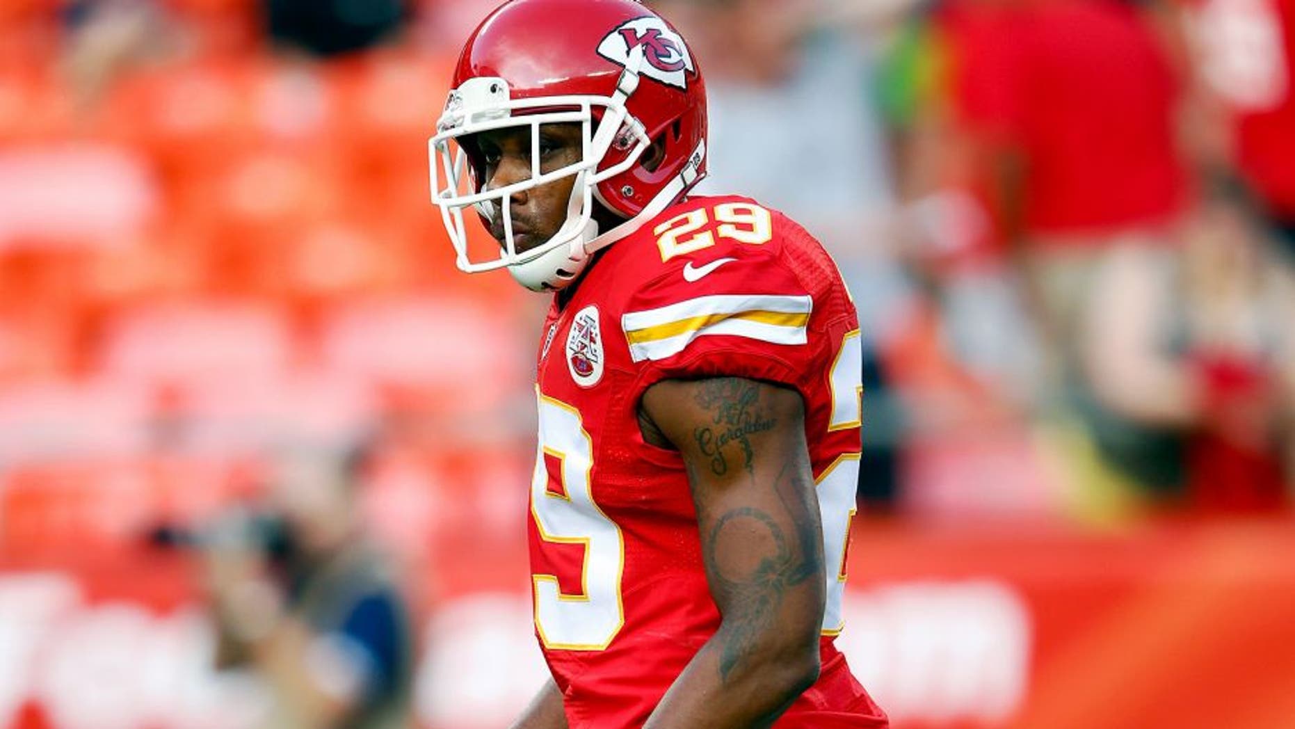 KANSAS CITY, MO - AUGUST 21: Strong safety Eric Berry #29 of the Kansas City Chiefs warms up prior to the preaseason game against the Seattle Seahawks at Arrowhead Stadium on August 21, 2015 in Kansas City, Missouri. (Photo by Jamie Squire/Getty Images)