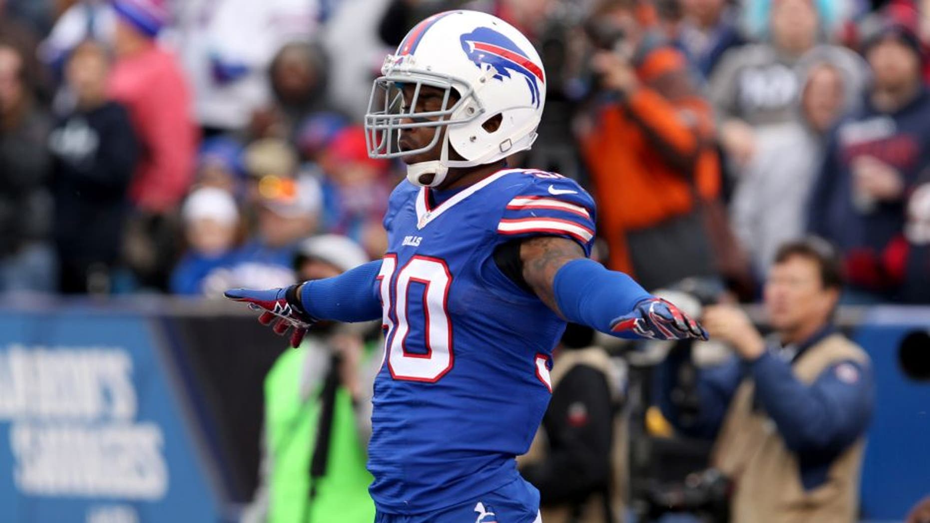 Dec 6, 2015; Orchard Park, NY, USA; Buffalo Bills strong safety Bacarri Rambo (30) breaks up a pass in the end zone during the second half against the Houston Texans at Ralph Wilson Stadium. Buffalo beats Houston 30 to 21. Mandatory Credit: Timothy T. Ludwig-USA TODAY Sports