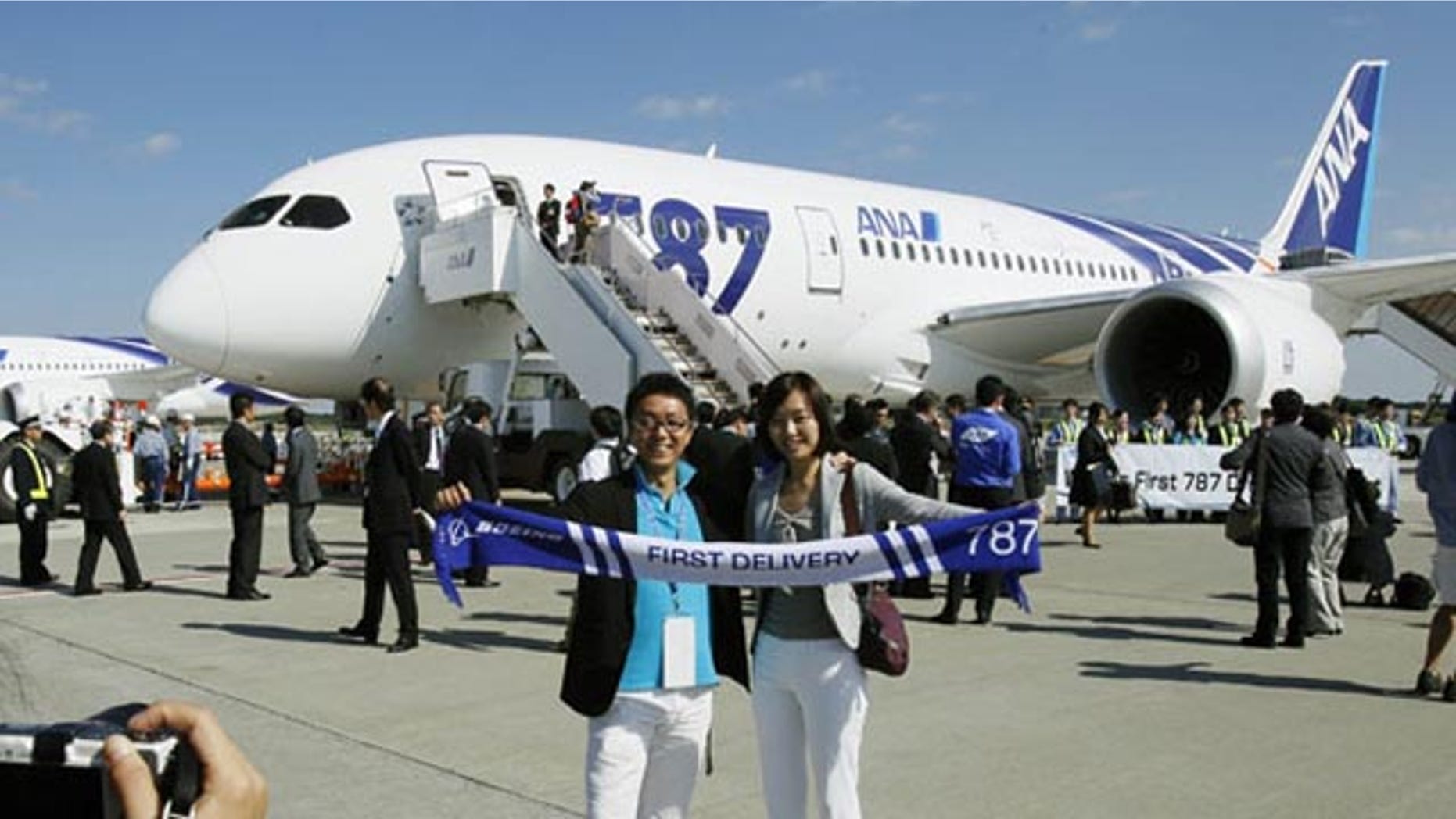 October 26, 2011: An All Nippon Airways Boeing 787 lands at Hong Kong International Airport for the airplane's inaugural commercial flight from Japan.