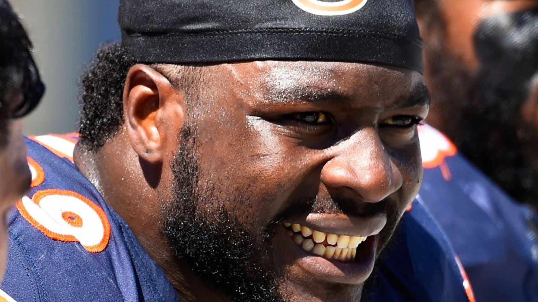 Sep 7, 2014; Chicago, IL, USA; Chicago Bears defensive end Lamarr Houston (99) during the second quarter at Soldier Field. Mandatory Credit: Mike DiNovo-USA TODAY Sports
