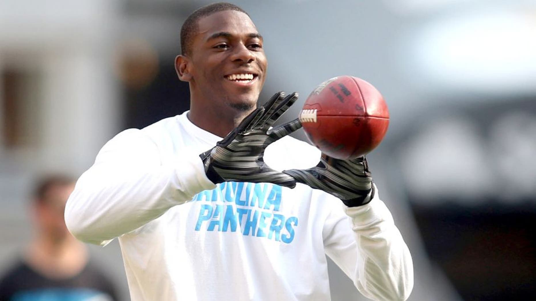 Sep 3, 2015; Pittsburgh, PA, USA; Carolina Panthers wide receiver Devin Funchess (17) warms up on the field before playing the Pittsburgh Steelers at Heinz Field. Mandatory Credit: Charles LeClaire-USA TODAY Sports