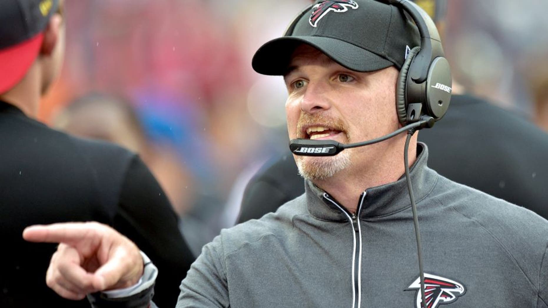 Oct 25, 2015; Nashville, TN, USA; Atlanta Falcons head coach Dan Quinn on the sideline during the second half against the Tennessee Titans at Nissan Stadium. Atlanta won 10-7. Mandatory Credit: Jim Brown-USA TODAY Sports