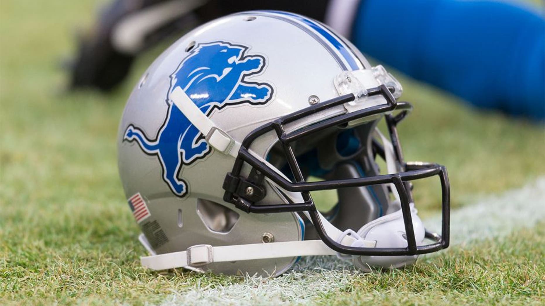Dec 28, 2014; Green Bay, WI, USA; A Detroit Lions helmet sits on the field during warmups prior to the game against the Green Bay Packers at Lambeau Field. Green Bay won 30-20. Mandatory Credit: Jeff Hanisch-USA TODAY Sports