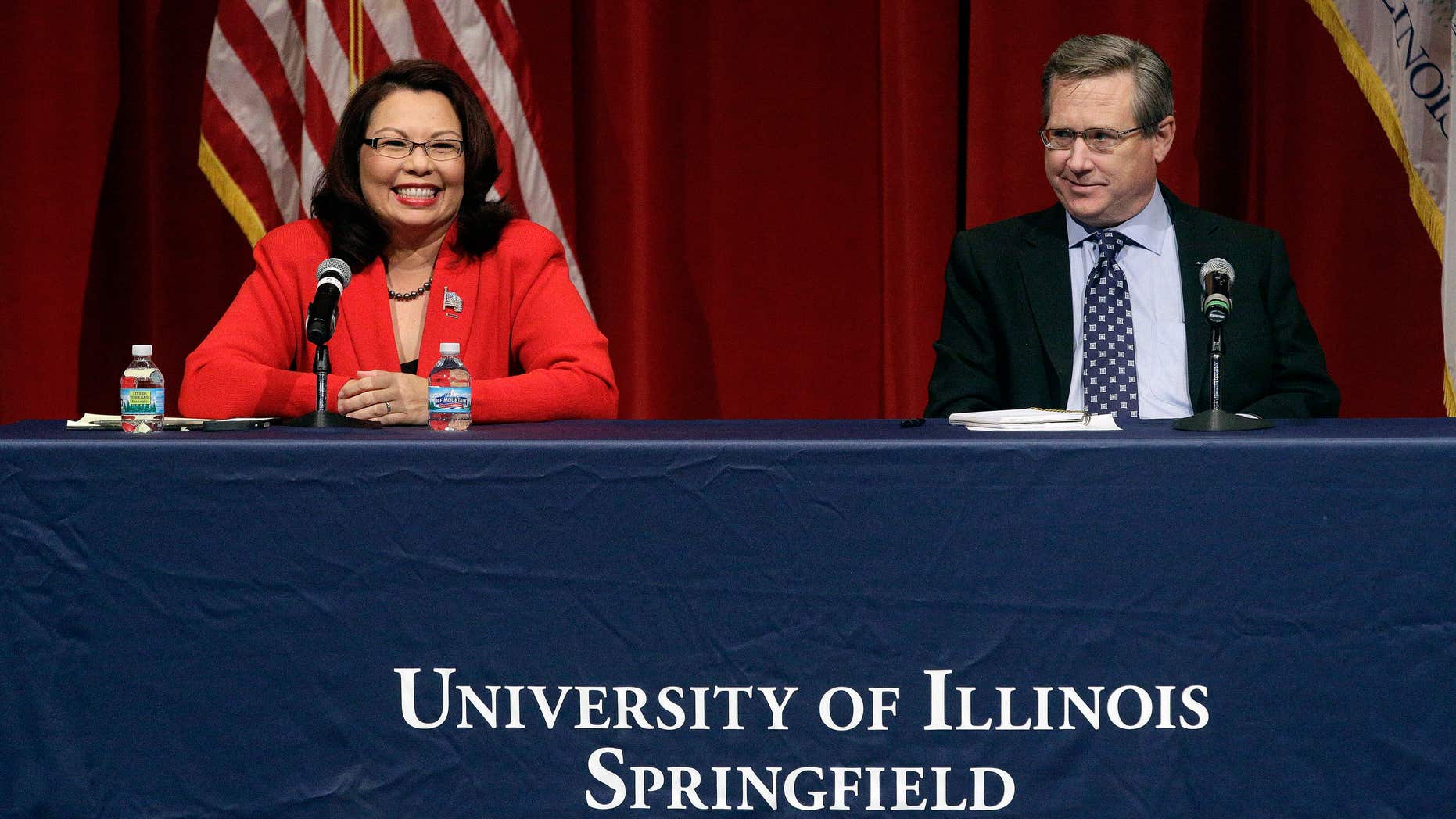 Oct. 27, 2016: Republican U.S. Sen. Mark Kirk, right, and Democratic U.S. Rep. Tammy Duckworth, left, face off in their first televised debate in what's considered a crucial race that could determine which party controls the Senate at the University of Illinois in Springfield, Ill.
