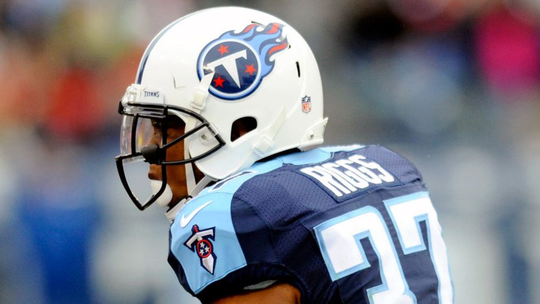 Oct 25, 2015; Nashville, TN, USA; Tennessee Titans cornerback Cody Riggs (37) celebrates after a defensive stop during the second half against the Atlanta Falcons at Nissan Stadium. The Falcons won 10-7. Mandatory Credit: Christopher Hanewinckel-USA TODAY Sports