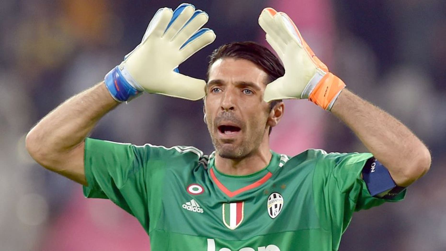 TURIN, ITALY - SEPTEMBER 30: Gianluigi Buffon of Juventus reacts during the UEFA Champions League group E match between Juventus and Sevilla FC on September 30, 2015 in Turin, Italy. (Photo by Valerio Pennicino/Getty Images)
