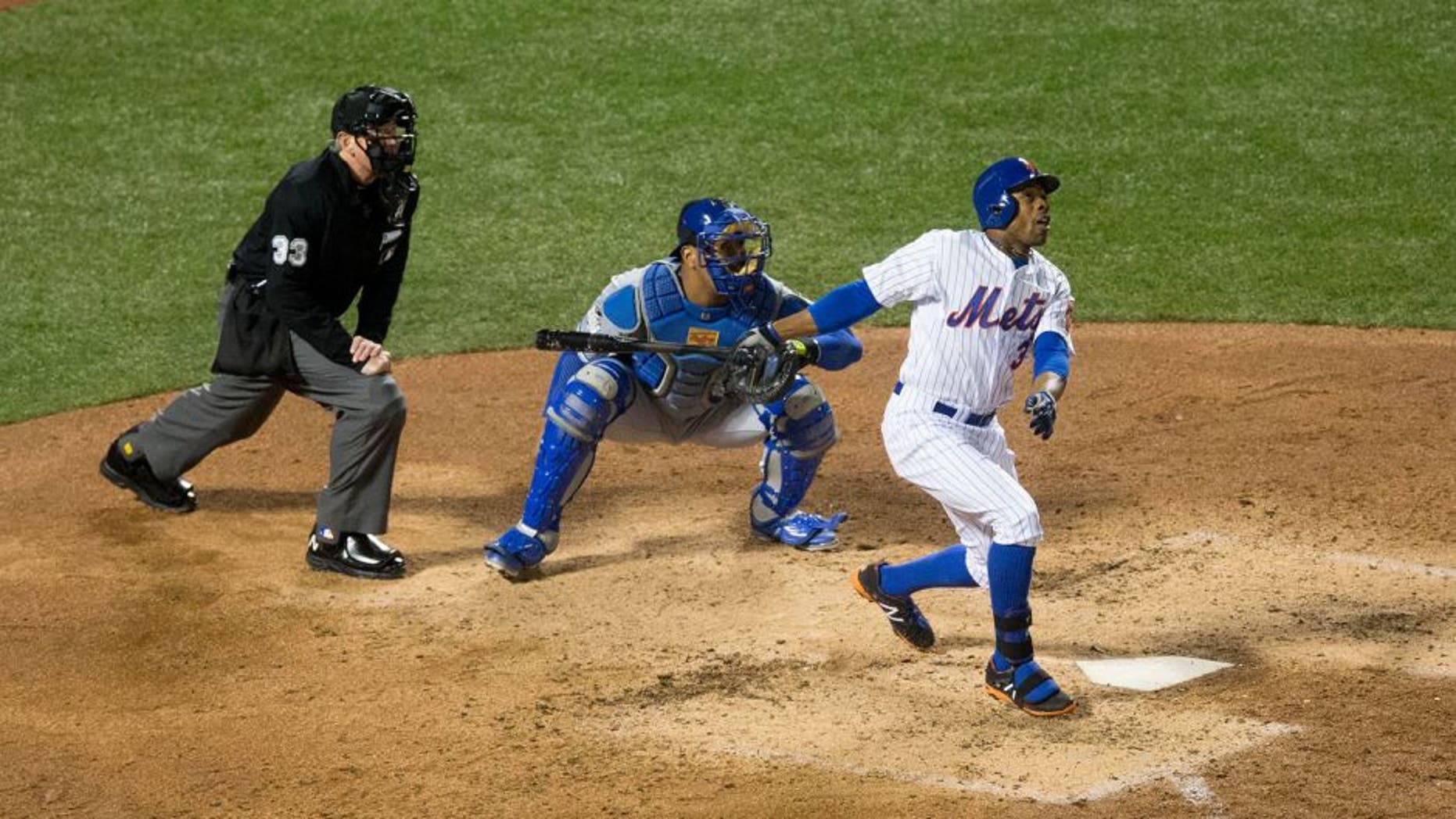 NEW YORK, NY - OCTOBER 30: Curtis Granderson #3 of the New York Mets bats during Game 3 of the 2015 World Series against the Kansas City Royals at Citi Field on Friday, October 30, 2015 in the Queens borough of New York City. (Photo by Rob Tringali/MLB Photos via Getty Images)