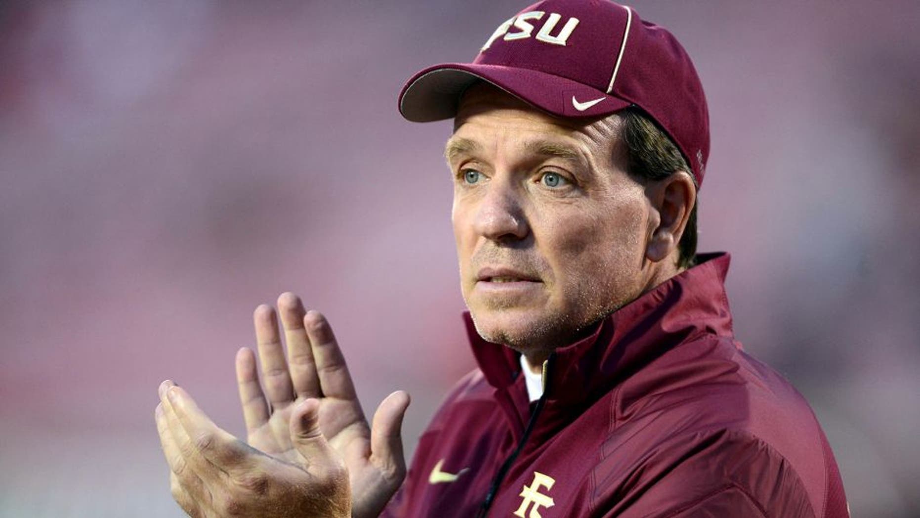 Oct 30, 2014; Louisville, KY, USA; Florida State Seminoles head coach Jimbo Fisher prior to the game against the Louisville Cardinals at Papa John's Cardinal Stadium. Mandatory Credit: Andrew Weber-USA TODAY Sports