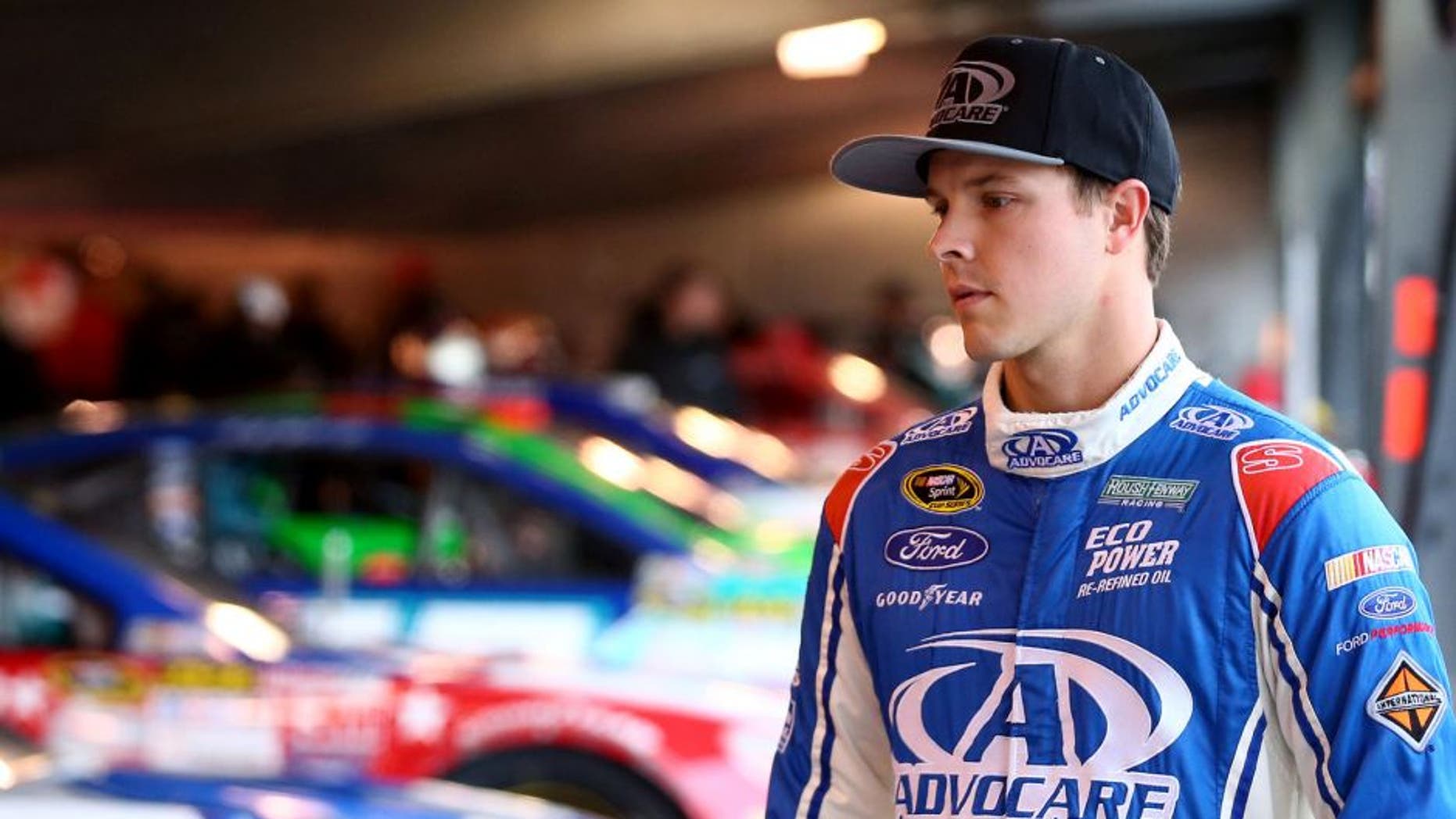 MARTINSVILLE, VA - OCTOBER 31: Trevor Bayne, driver of the #6 AdvoCare Ford, stands in the garage area during practice for the NASCAR Sprint Cup Series Goody's Headache Relief Shot 500 at Martinsville Speedway on October 31, 2015 in Martinsville, Virginia. (Photo by Sarah Crabill/Getty Images)