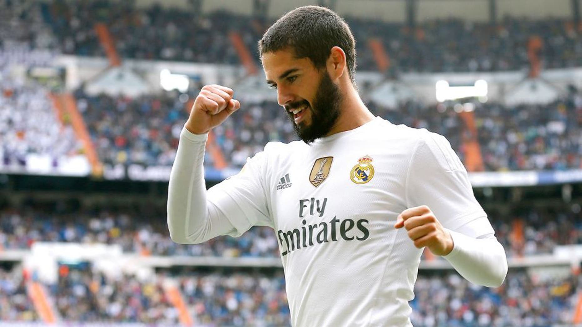 MADRID, SPAIN - OCTOBER 31: Isco Alarcon of Real Madrid celebrates after scoring the opening goal during the La Liga match between Real Madrid CF and UD Las Palmas at Estadio Santiago Bernabeu on October 31, 2015 in Madrid, Spain. (Photo by Victor Carretero/Real Madrid via Getty Images)