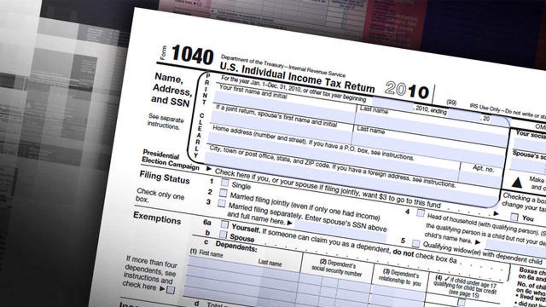 Shown here is a 1040 individual tax return.