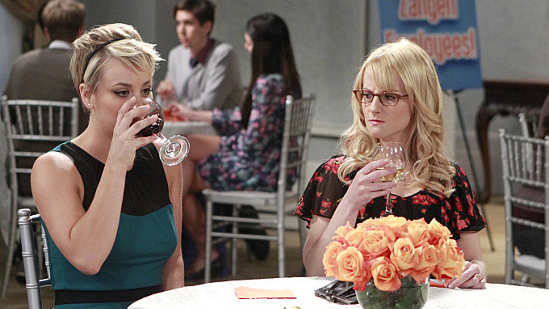 Image features Kaley Cuoco-Sweeting and Melissa Rauch (Sonja Flemming/CBS)