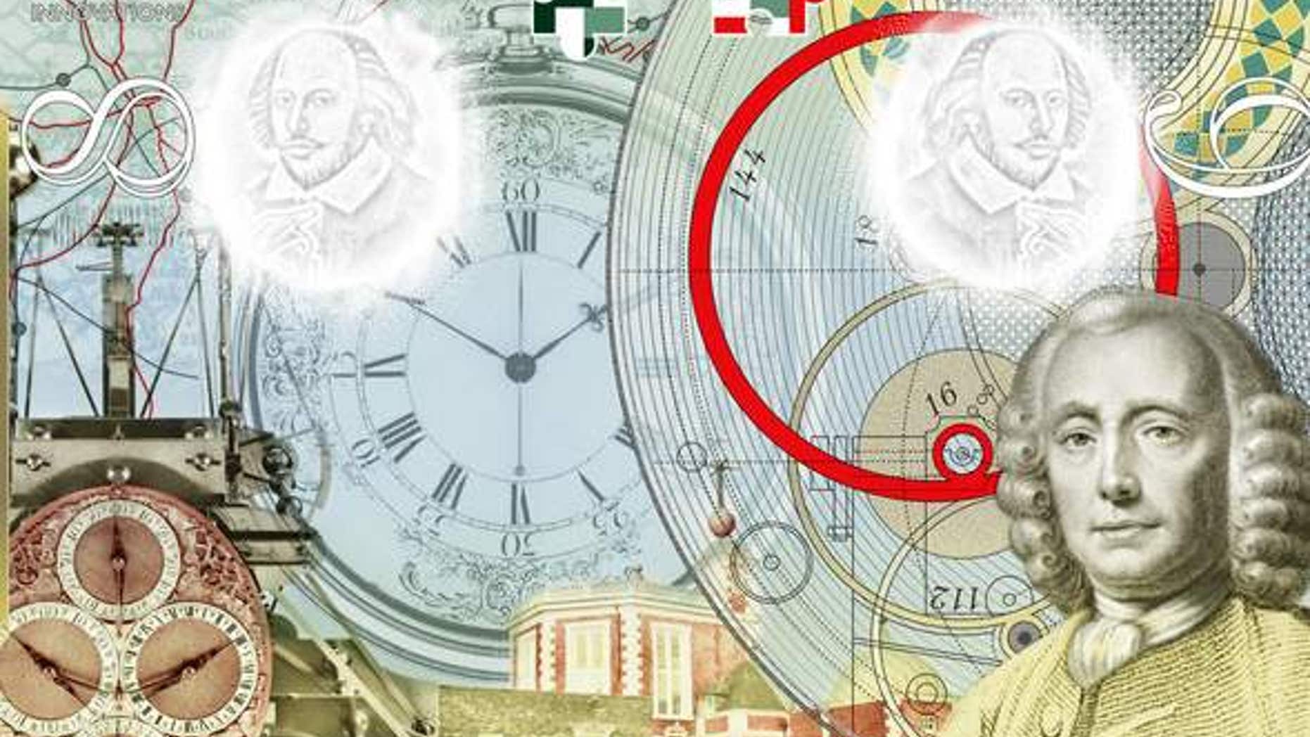 John Harrison is featured in the passport for his work designing the marine clock.