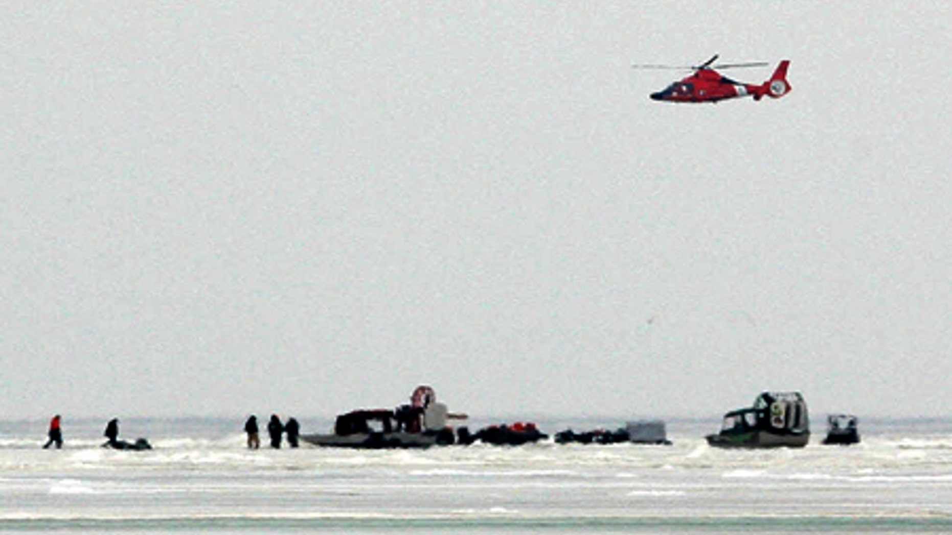 Feb. 7, 2009: Rescue efforts were under way after a slab of ice broke free from the Ohio shore and drifted into Lake Erie.