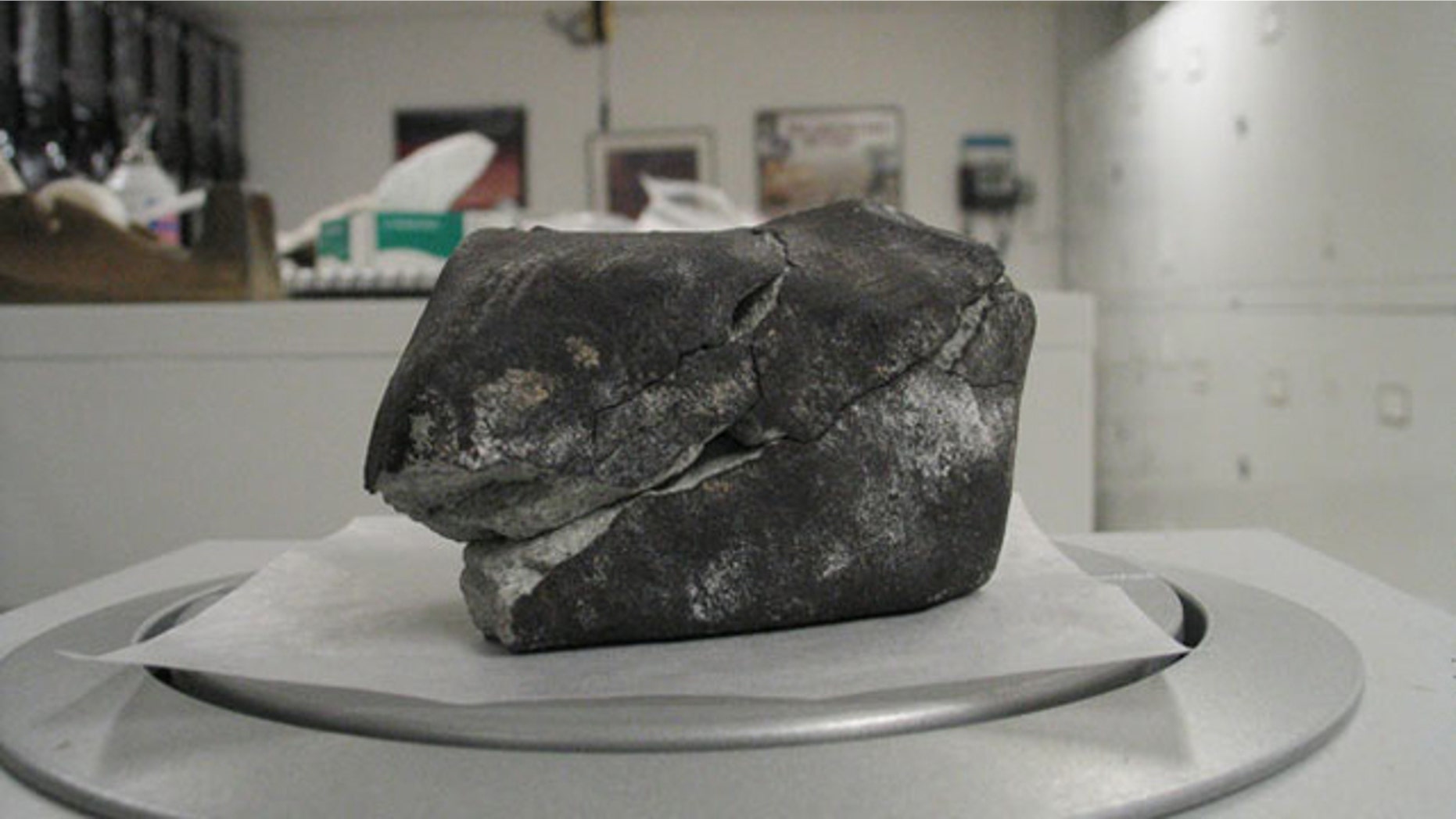 A small meteorite that fell from the sky into a doctor's office in Virgina on Jan. 18, 2010.