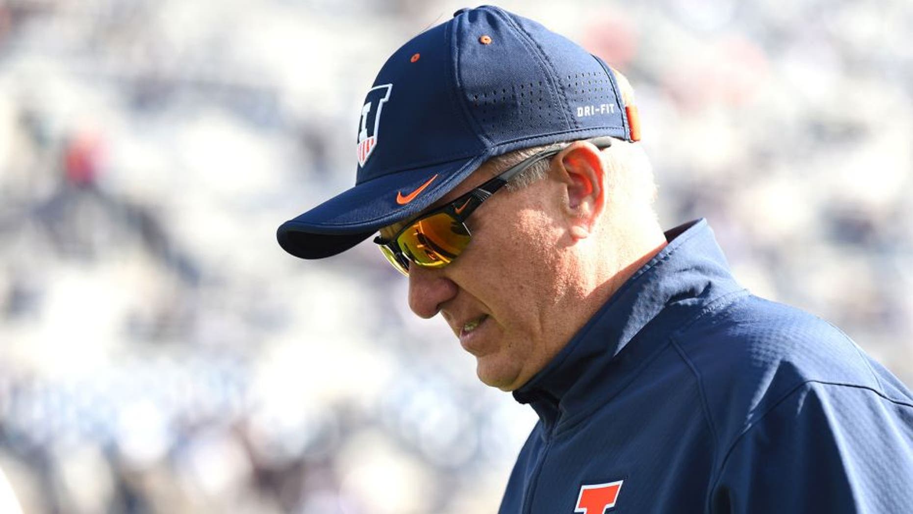 Oct 31, 2015; University Park, PA, USA; Illinois Fighting Illini head coach Bill Cubit walks on the field prior to the game against the Penn State Nittany Lions at Beaver Stadium. Mandatory Credit: Rich Barnes-USA TODAY Sports