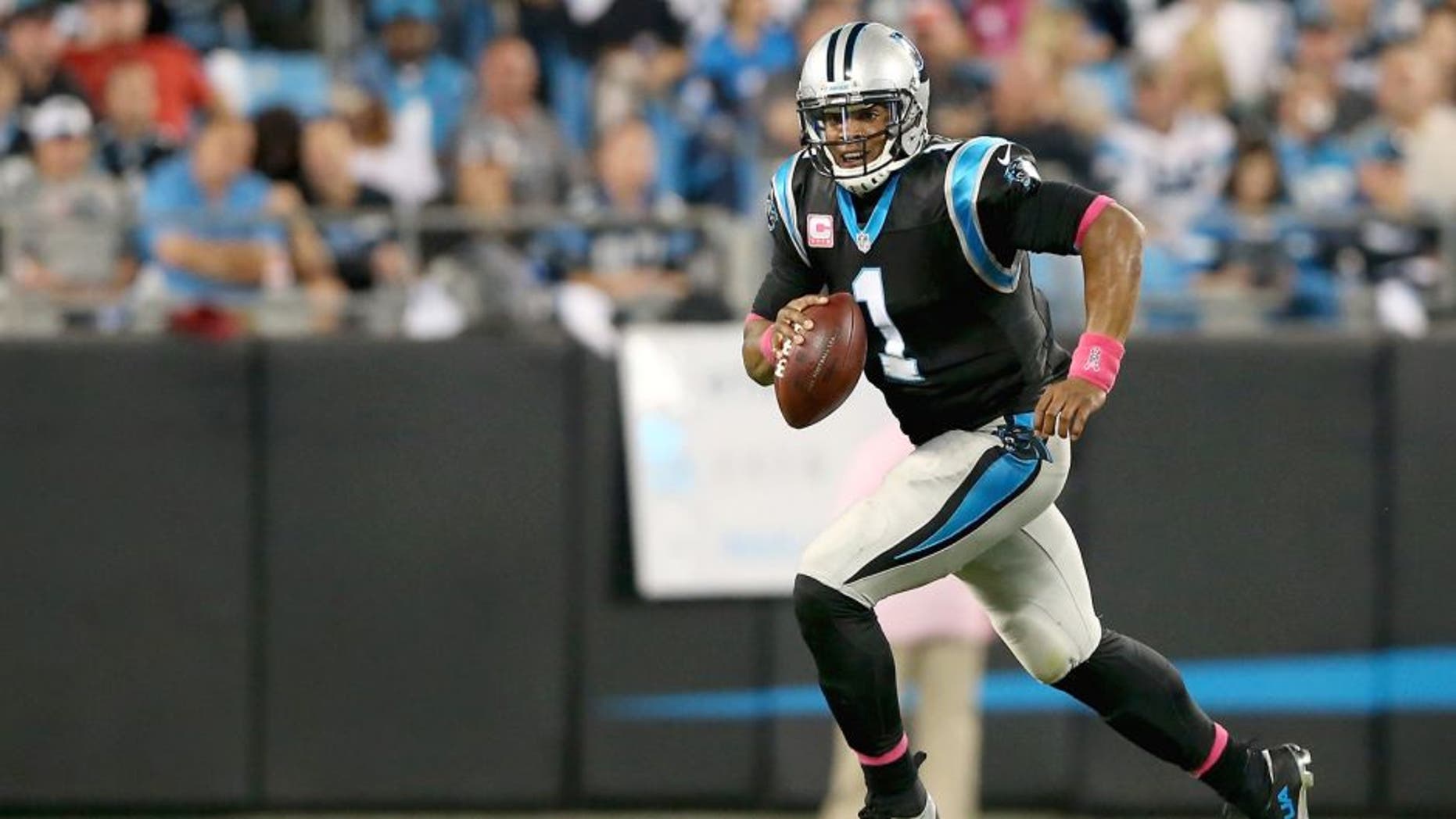 CHARLOTTE, NC - OCTOBER 25: Cam Newton #1 of the Carolina Panthers during their game at Bank of America Stadium on October 25, 2015 in Charlotte, North Carolina. (Photo by Streeter Lecka/Getty Images)