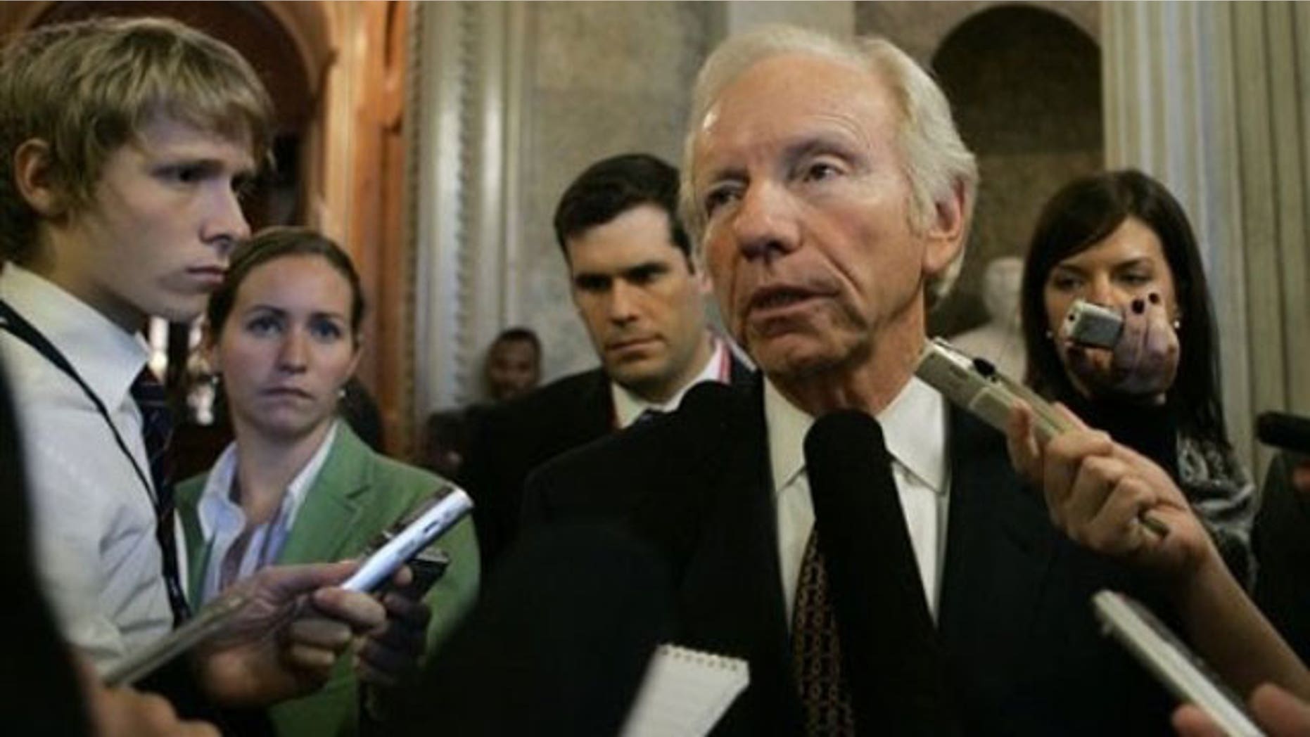 Oct. 27: Sen. Joseph Lieberman, I-Conn., speaks to reporters on Capitol Hill in Washington (AP).