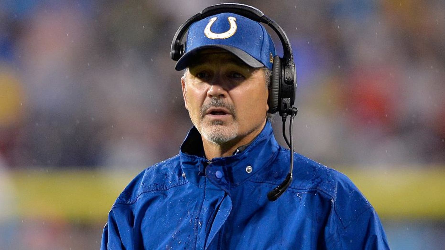 CHARLOTTE, NC - NOVEMBER 02: Head coach Chuck Pagano of the Indianapolis Colts looks on against the Carolina Panthers in the 1st quarter during their game at Bank of America Stadium on November 2, 2015 in Charlotte, North Carolina. (Photo by Grant Halverson/Getty Images)