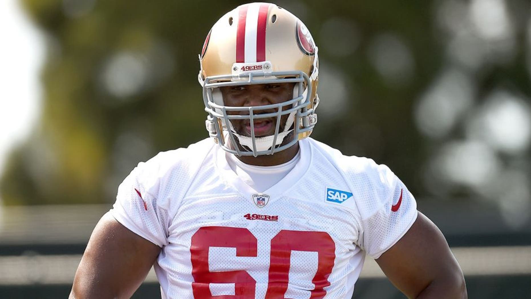 SANTA CLARA, CA - MAY 23: Kaleb Ramsey #60 of the San Francisco 49ers participates in drills during 49ers Rookie Minicamp on May 23, 2014 in Santa Clara, California. (Photo by Thearon W. Henderson/Getty Images)