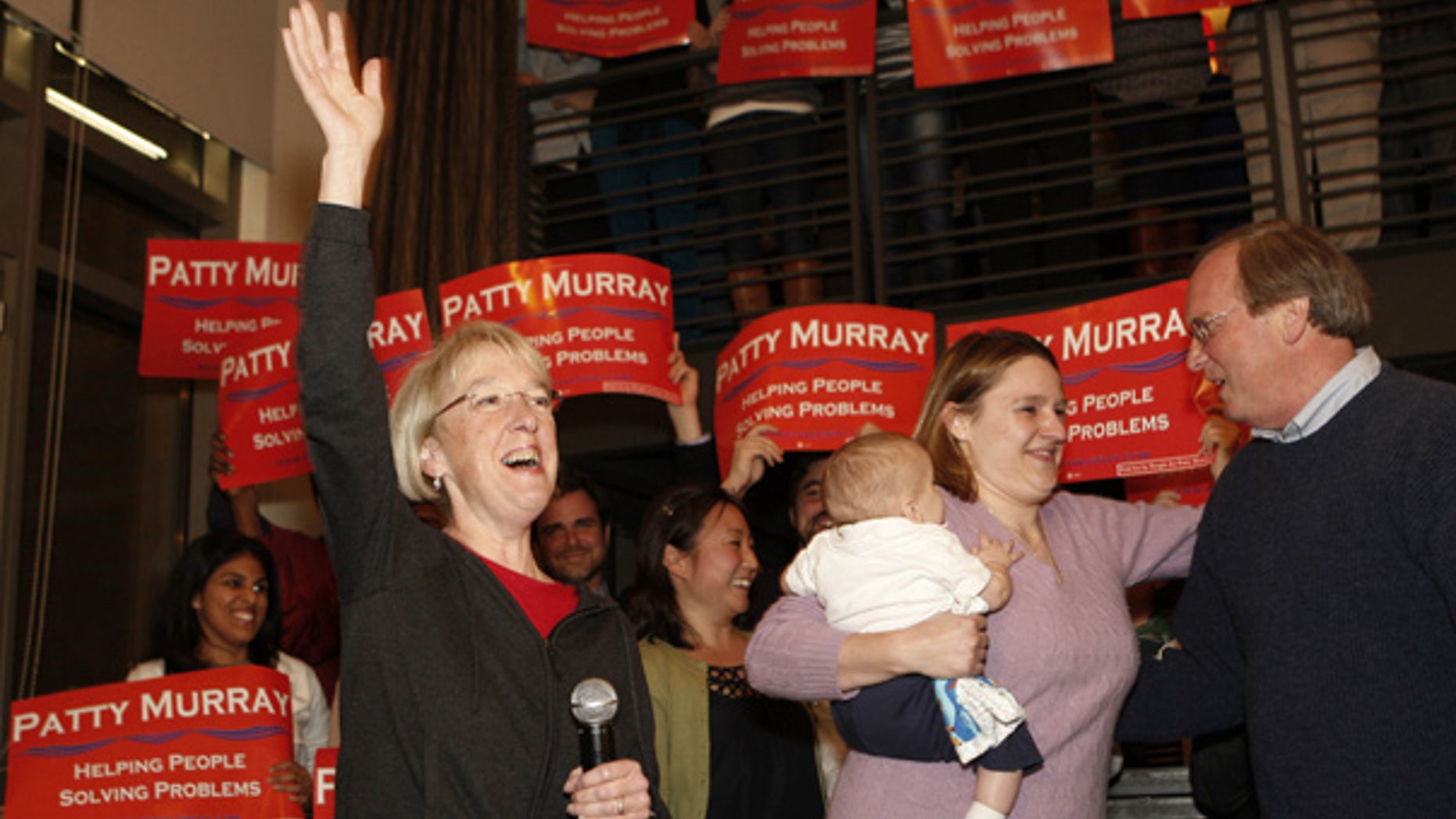 Nov. 4: Sen. Patty Murray celebrates with supporters in Seattle after Republican challenger Dino Rossi conceded.