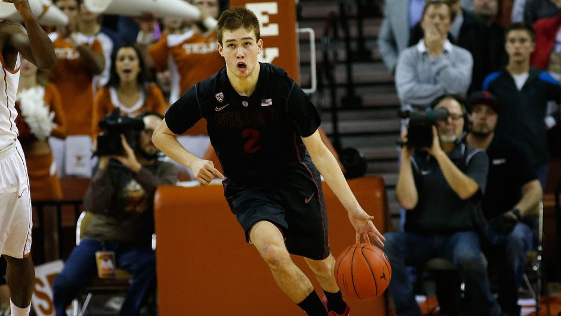 AUSTIN, TX - DECEMBER 23: Robert Cartwright #2 of the Stanford Cardinal runs up court against the Texas Longhorns at the Frank Erwin Center on December 23, 2014 in Austin, Texas. (Photo by Chris Covatta/Getty Images)
