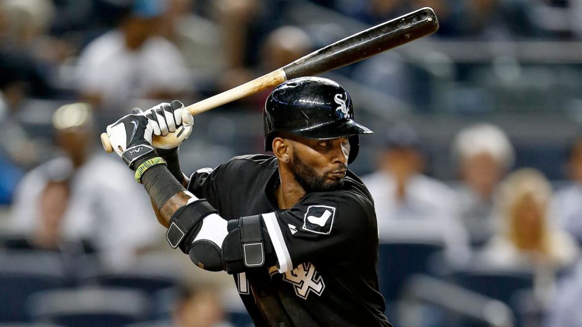 NEW YORK, NY - SEPTEMBER 24: Alexei Ramirez #10 of the Chicago White Sox in action against the New York Yankees during a MLB baseball game at Yankee Stadium on September 24, 2015 in the Bronx borough of New York City. (Photo by Rich Schultz/Getty Images)