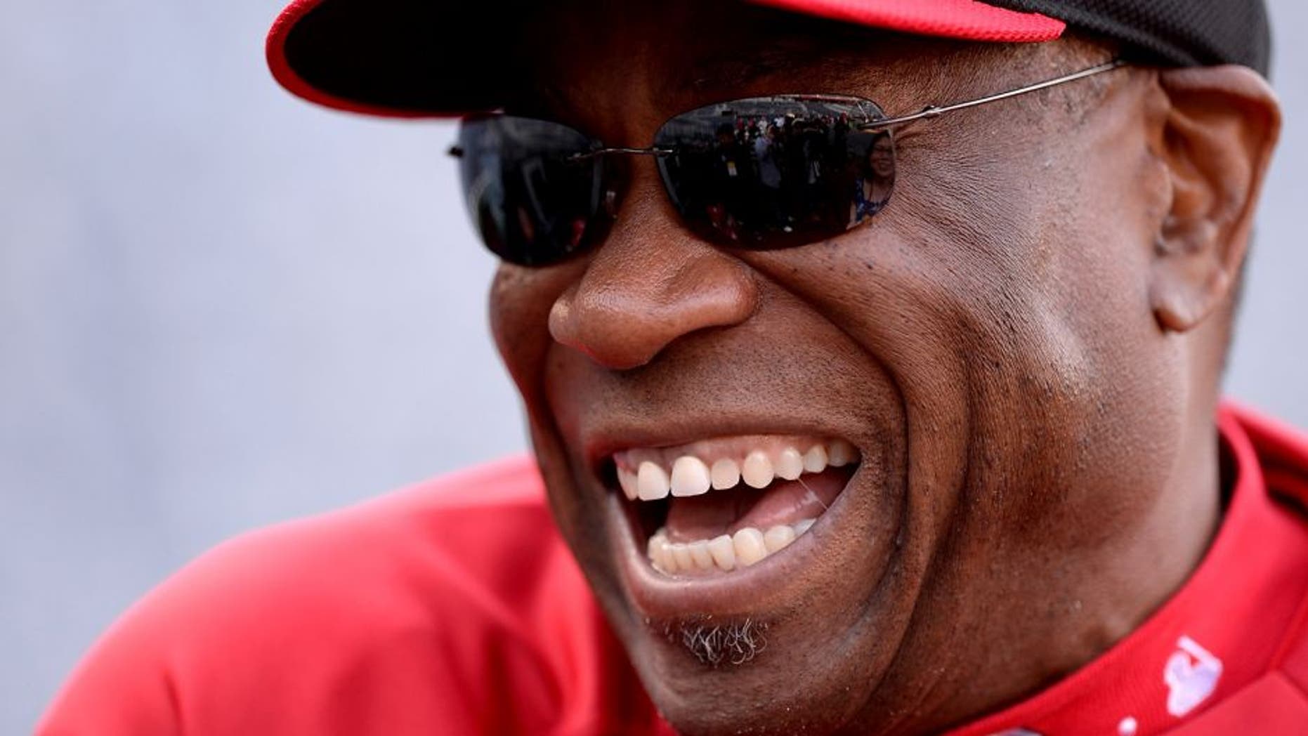 WASHINGTON, DC - APRIL 26: Manager Dusty Baker #12 of the Cincinnati Reds speaks with members of the media before a game against the Washington Nationals at Nationals Park on April 26, 2013 in Washington, DC. (Photo by Patrick McDermott/Getty Images)