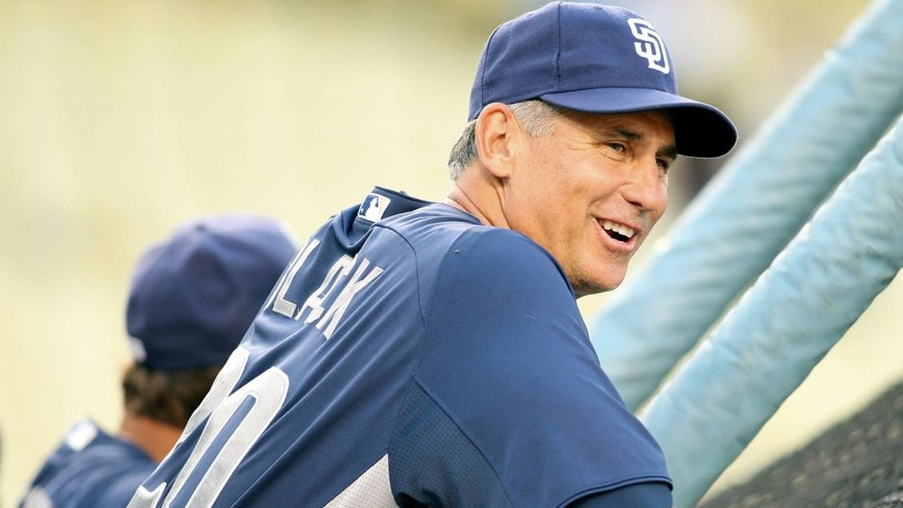 LOS ANGELES, CA - AUGUST 29: Manager Bud Black #20 of the San Diego Padres looks on during batting practice prior to the MLB game against the Los Angeles Dodgers at Dodger Stadium on August 29, 2011 in Los Angeles, California. The Dodgers defeated the Padres 4-1. (Photo by Victor Decolongon/Getty Images)