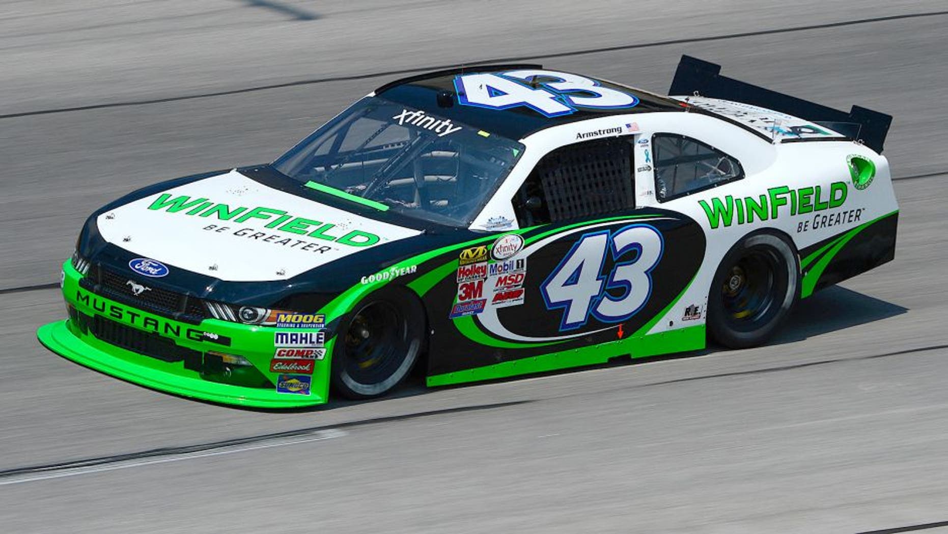 DARLINGTON, SC - SEPTEMBER 04: Dakoda Armstrong, driver of the #43 WinField Ford, practices for the NASCAR XFINITY Series VFW Sport Clips Help A Hero 200 at Darlington Raceway on September 4, 2015 in Darlington, South Carolina. (Photo by Robert Laberge/NASCAR via Getty Images)