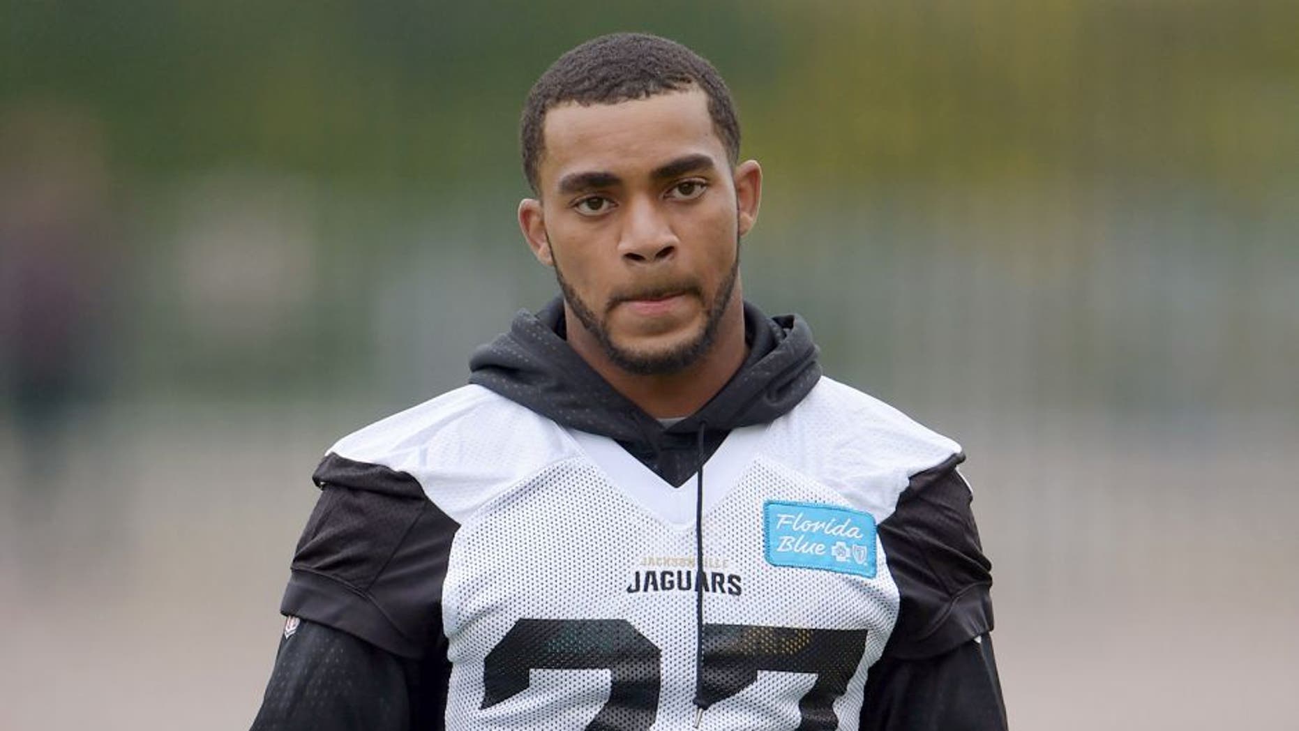 Oct 23, 2015; London, United Kingdom; Jacksonville Jaguars cornerback Dwayne Gratz (27) looks on during practice at Allianz Park in preparation for the NFL International Series game against the Buffalo Bills. Mandatory Credit: Kirby Lee-USA TODAY Sports