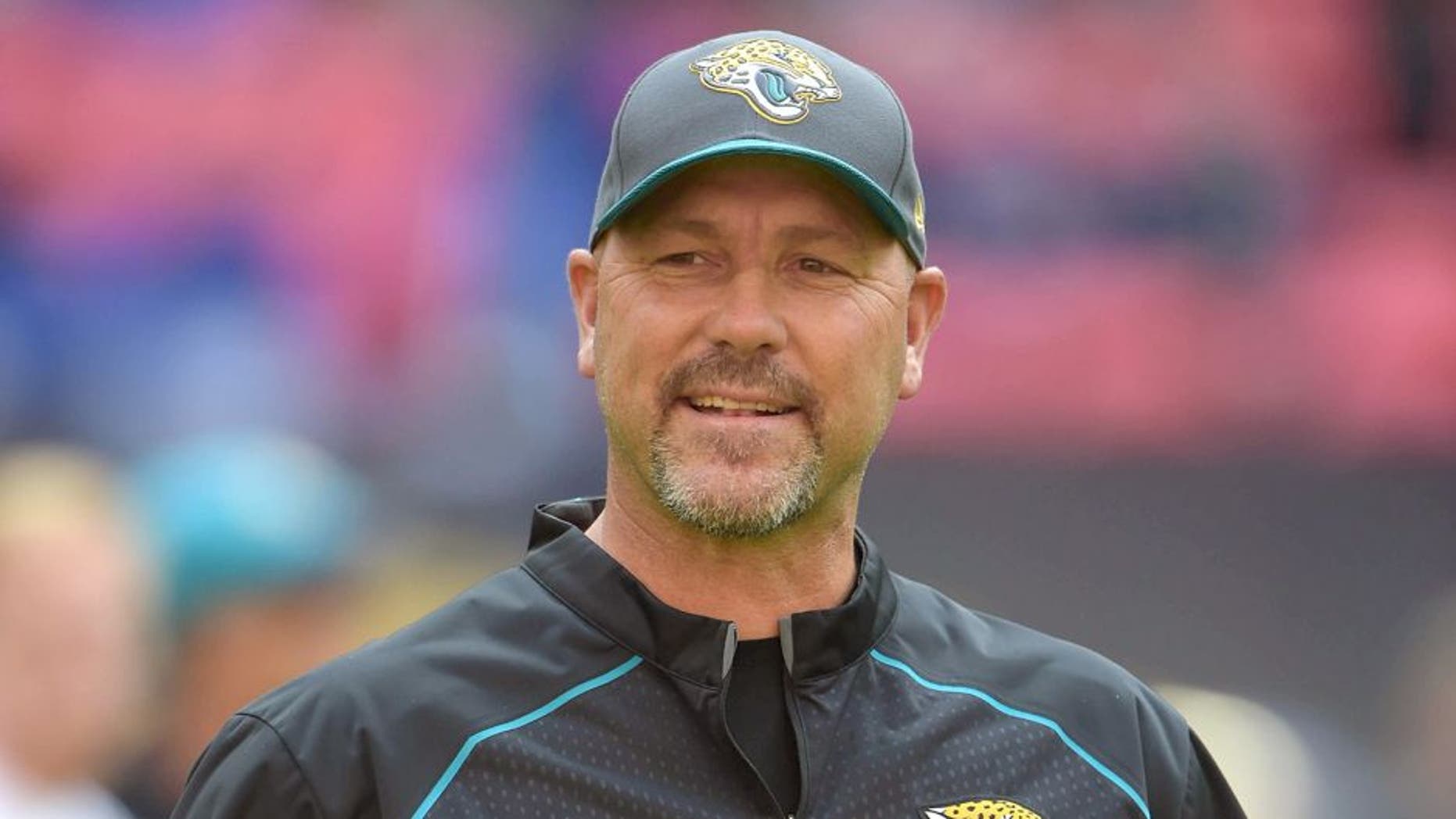 Oct 25, 2015; London, United Kingdom; Jacksonville Jaguars coach Gus Bradley reacts against the Buffalo Bills during NFL International Series game at Wembley Stadium. Mandatory Credit: Kirby Lee-USA TODAY Sports