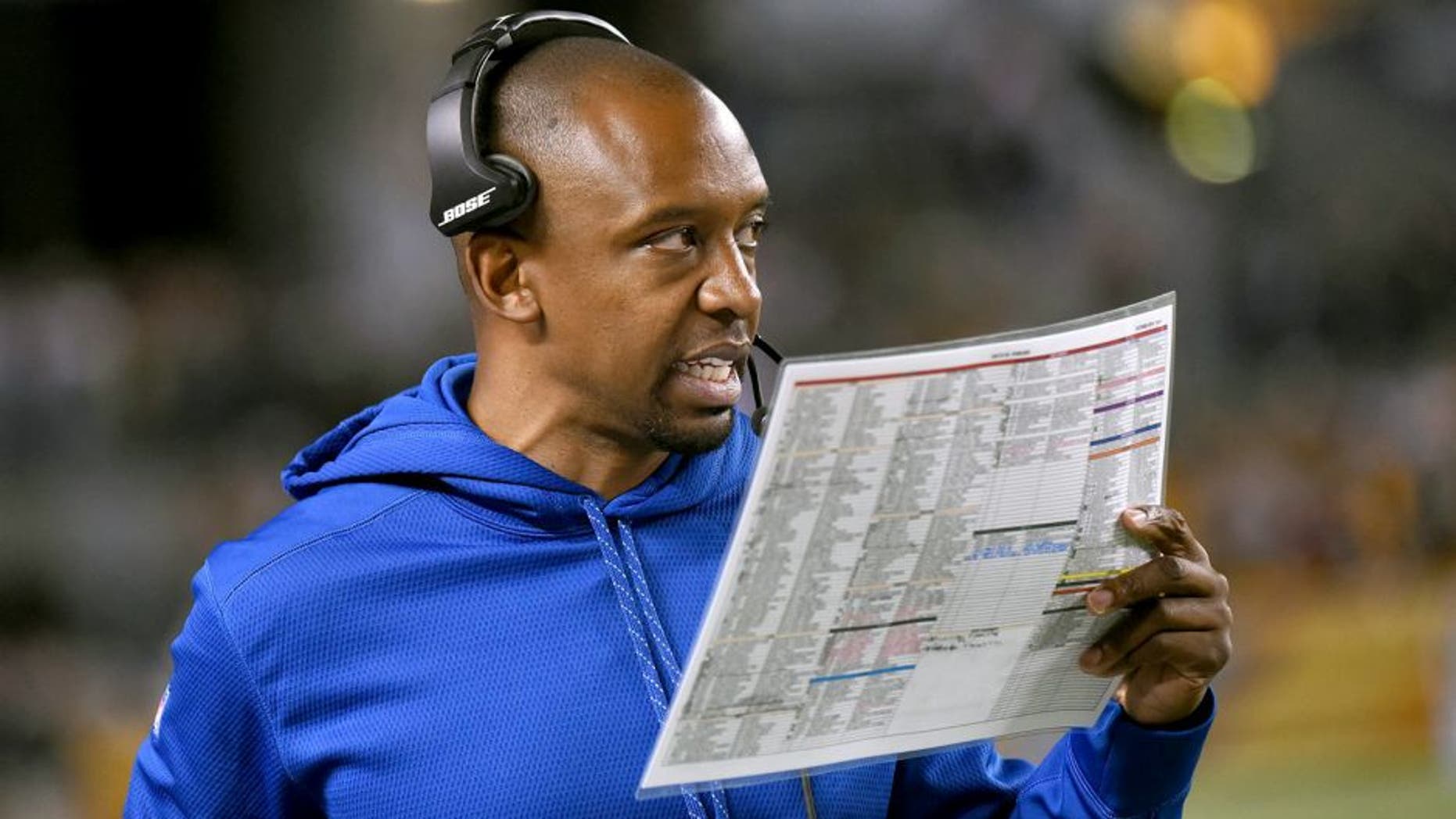 PITTSBURGH, PA - OCTOBER 26: Offensive coordinator Pep Hamilton of the Indianapolis Colts looks on from the sideline during a game against the Pittsburgh Steelers at Heinz Field on October 26, 2014 in Pittsburgh, Pennsylvania. The Steelers defeated the Colts 51-34. (Photo by George Gojkovich/Getty Images)